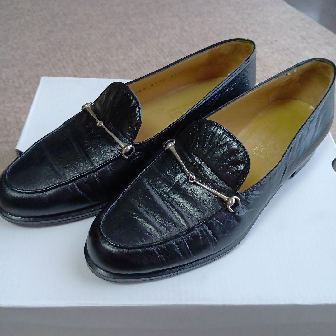 GUCCI ブラックレザー ローファー シルバーホースビット23.5cm