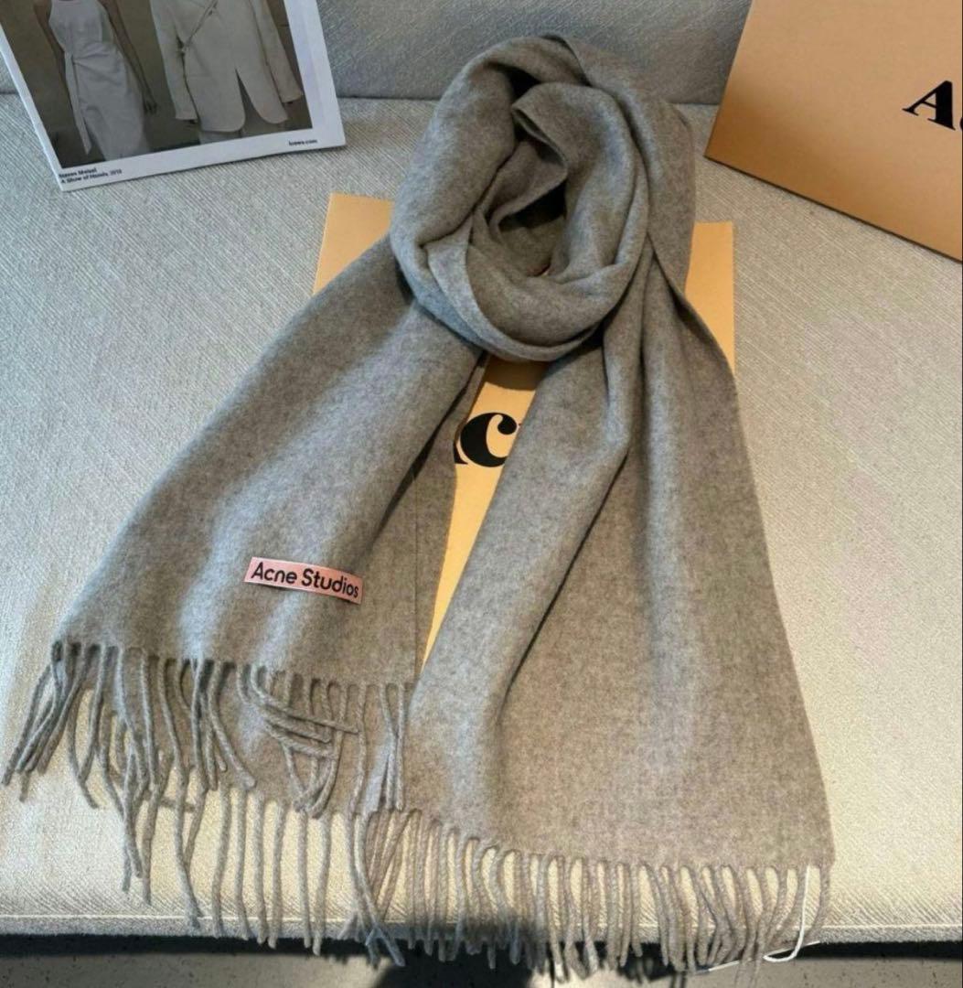 Acne Studios】 グレー マフラー フリンジ付き - メルカリ
