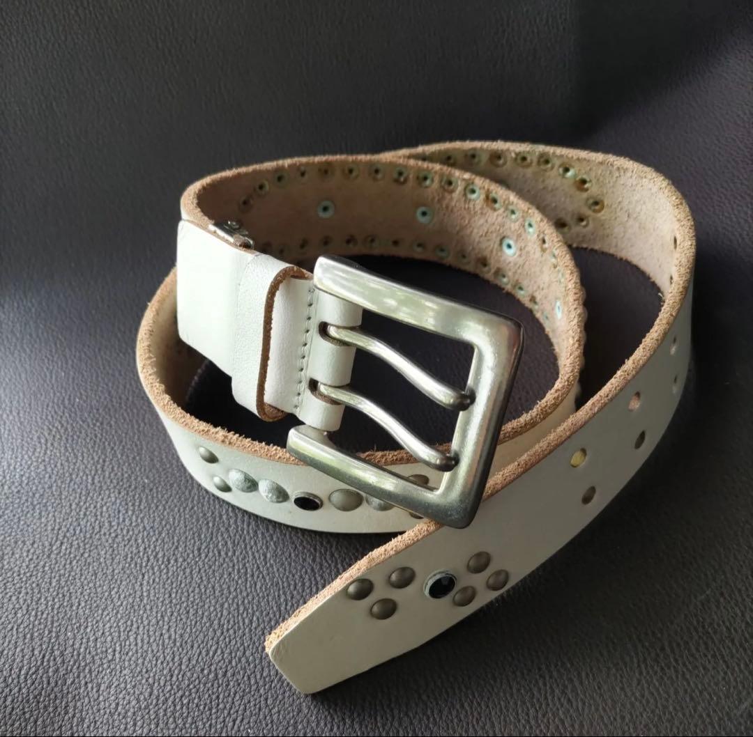 HTC studs belt python レザースタッズ 牛革 ホワイト
