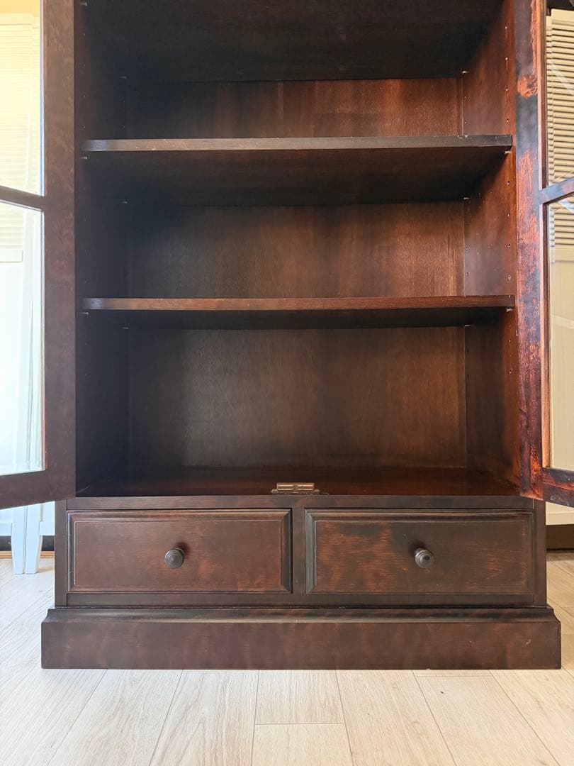 書棚 900 ふらの 観音開き 樺材 北海道民芸家具 ダークブラウン