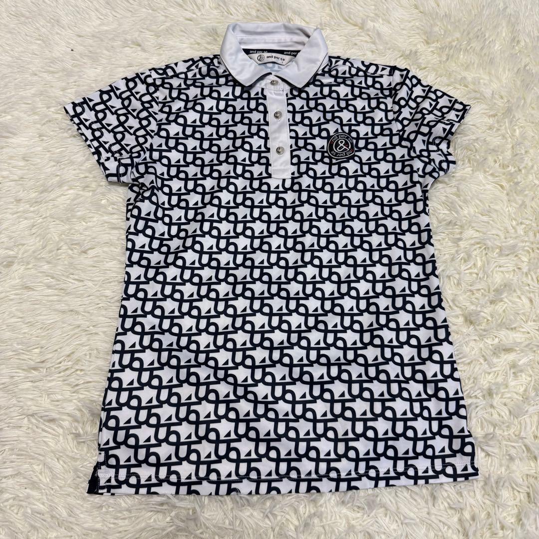 【アンパスィ】美品 セットアップ ポロシャツ 総柄 ロゴ Sサイズ レディース