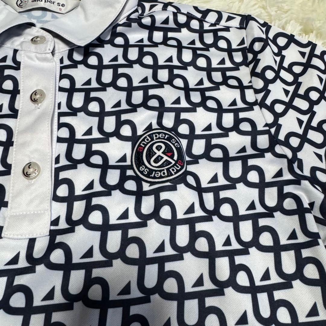 【アンパスィ】美品 セットアップ ポロシャツ 総柄 ロゴ Sサイズ レディース