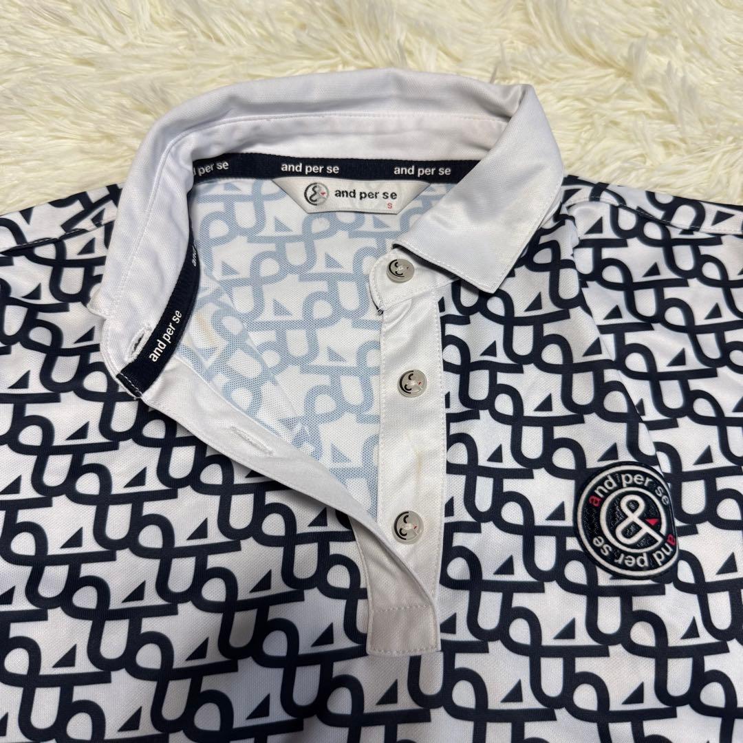 【アンパスィ】美品 セットアップ ポロシャツ 総柄 ロゴ Sサイズ レディース