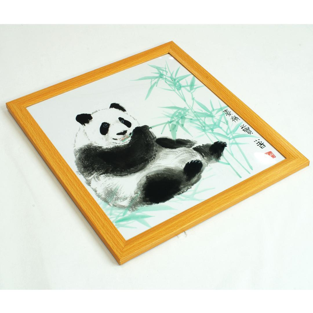 中国水墨画【パンダ]色紙 額縁付き 手描り絵画 博悦堂BY2021KZ011