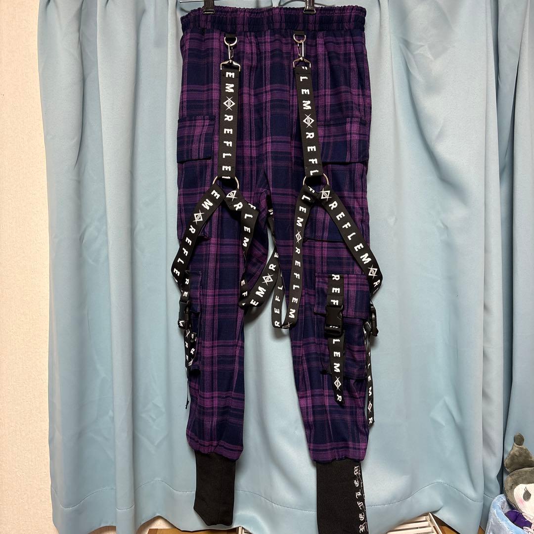 レフレム ハーネスロゴベルトカーゴパンツ パープルチェック - メルカリ