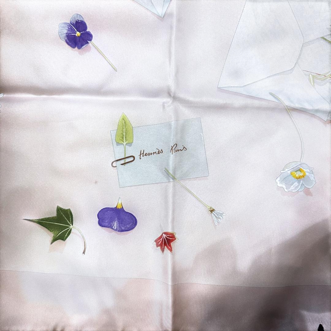 HERMES カレ スカーフ 花の手紙 ピンク HR0349