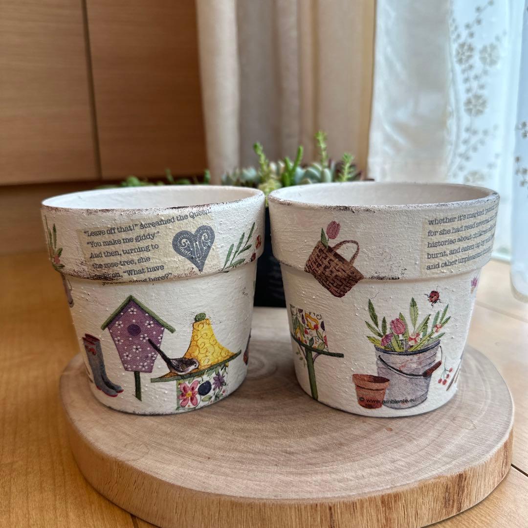 リメイク鉢 2つセット デコパージュ リメ鉢 植木鉢 プランター
