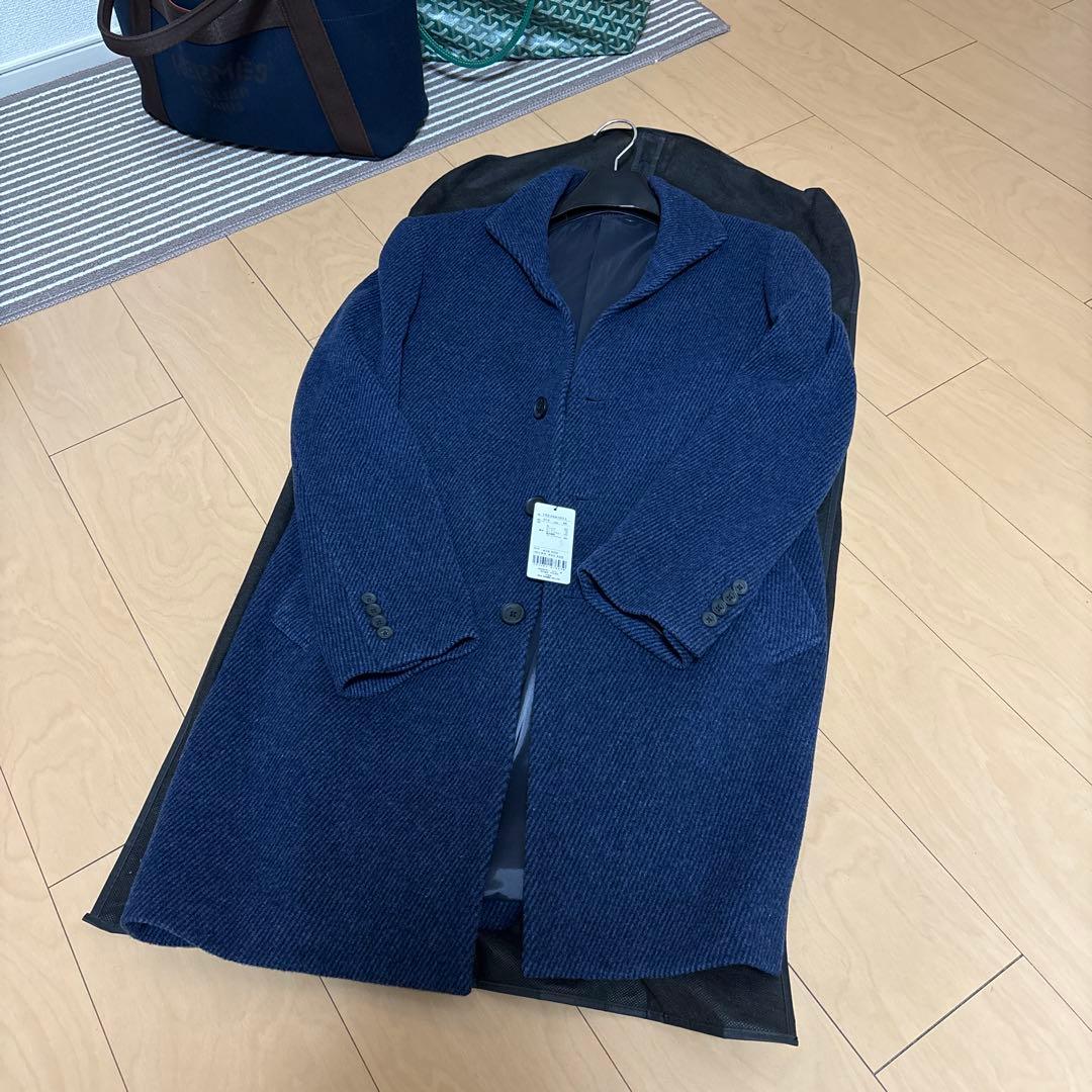 【新品未使用】テットオムネイビースタンドカラーコート ウールカシミヤ混
