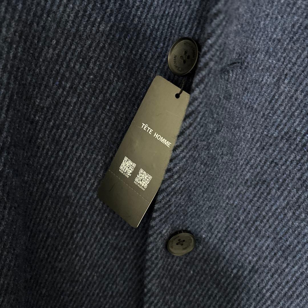 【新品未使用】テットオムネイビースタンドカラーコート ウールカシミヤ混