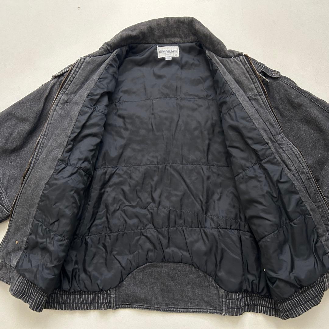 Y2K ブラック デニム ジップブルゾン ギミック 短丈 フェード 古着