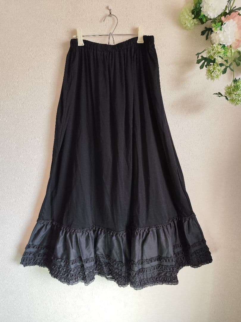 PINK HOUSE☆裾フリルブラックロングスカート