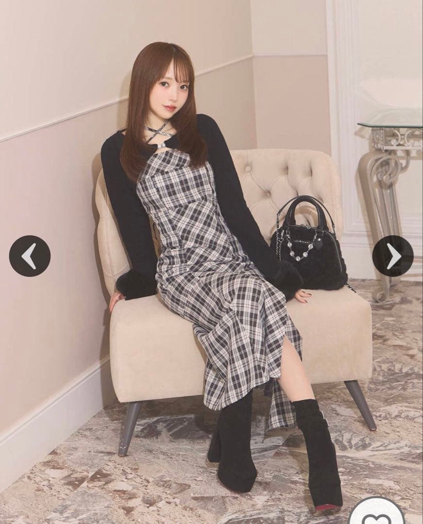 ミシェルマカロン ボレロチェックロングワンピース