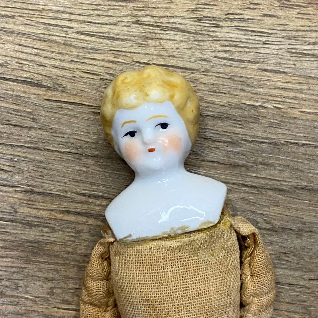 ドイツアンティーク チャイナヘッドドール 15cm ブロンド ビスクドールセット