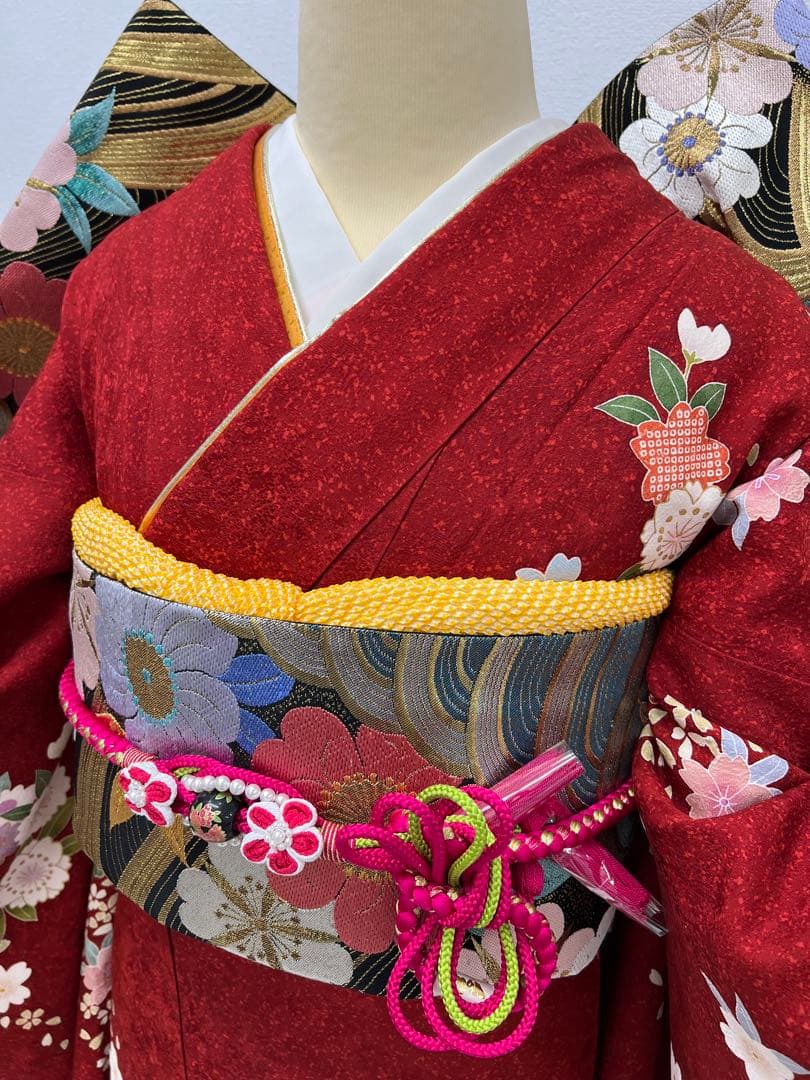 振り袖　フルセット　全通袋帯　別誂長襦袢　成人式　金彩加工　刺繍入り　739