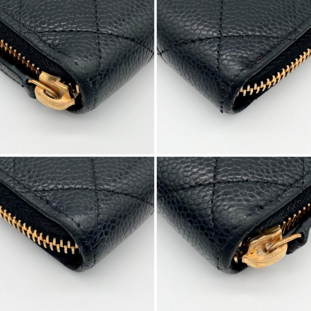 シャネル　ラウンドジップ　マトラッセ　キャビアスキン　長財布　676