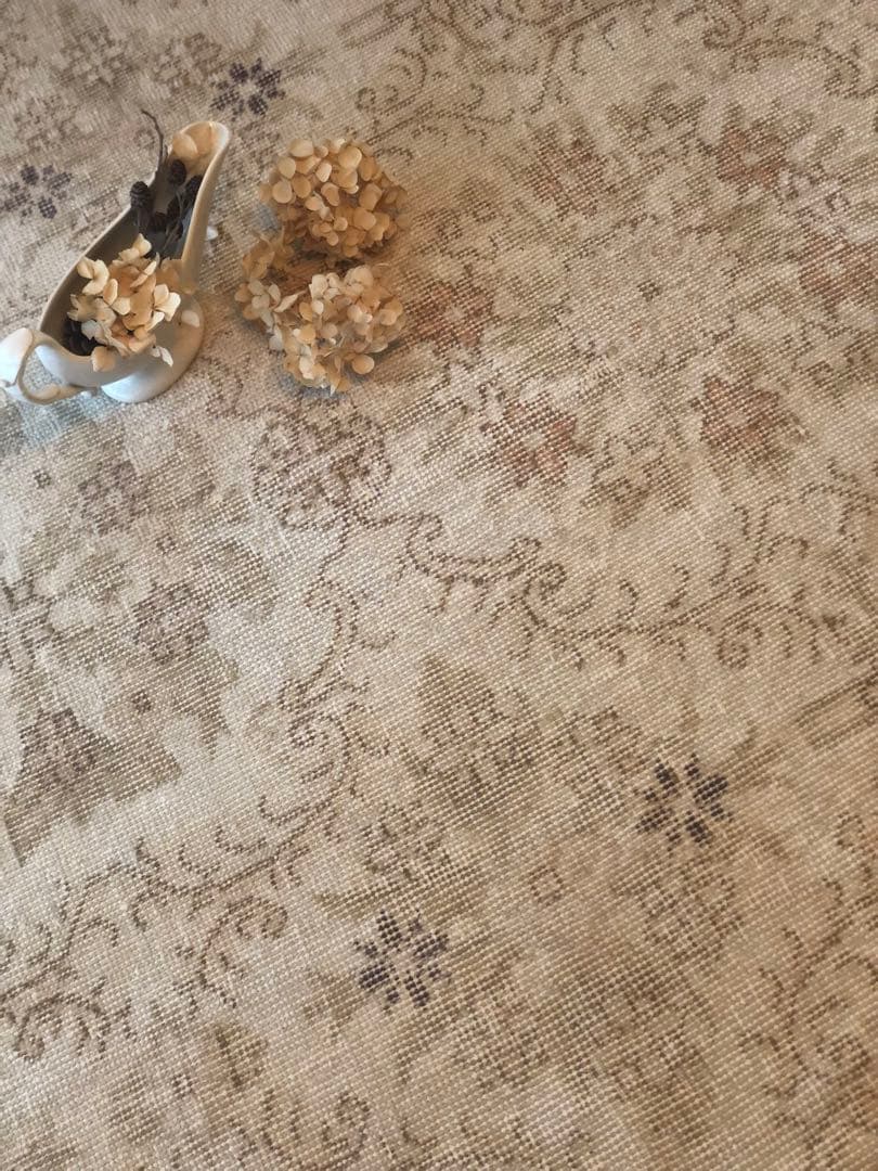 ヴィンテージラグ　ウォッシュ　ベージュオーバーダイ　フローラル　トルコ