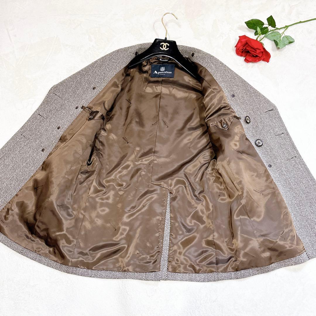 新品同様✨　アクアスキュータム　チェスターコート　ダブル　ヘリンボーン　カシミヤ