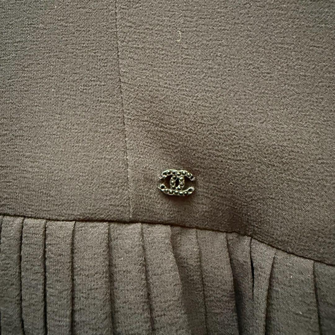 【シャネル】ワンピース　ココマーク シルク100% 02A プリーツ　黒　34