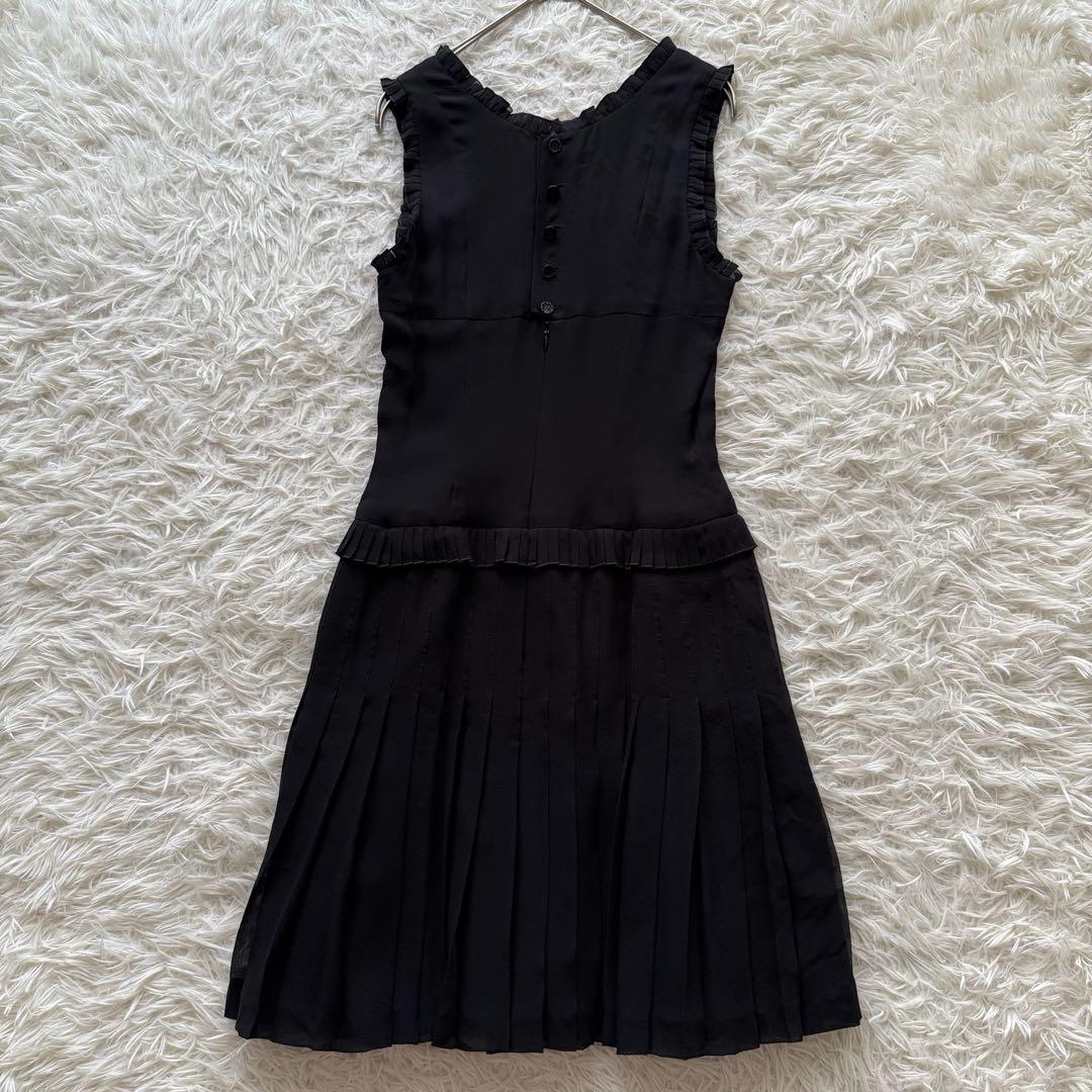 【シャネル】ワンピース　ココマーク シルク100% 02A プリーツ　黒　34