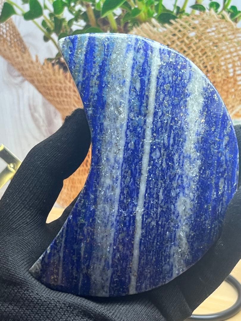 天然石 ラピスラズリ 大きな三日月 ずっしり約393g No.862
