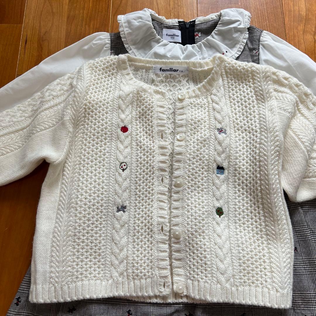 【にゅー】ファミリア　テリア柄ワンピース　110サイズ&カーディガン