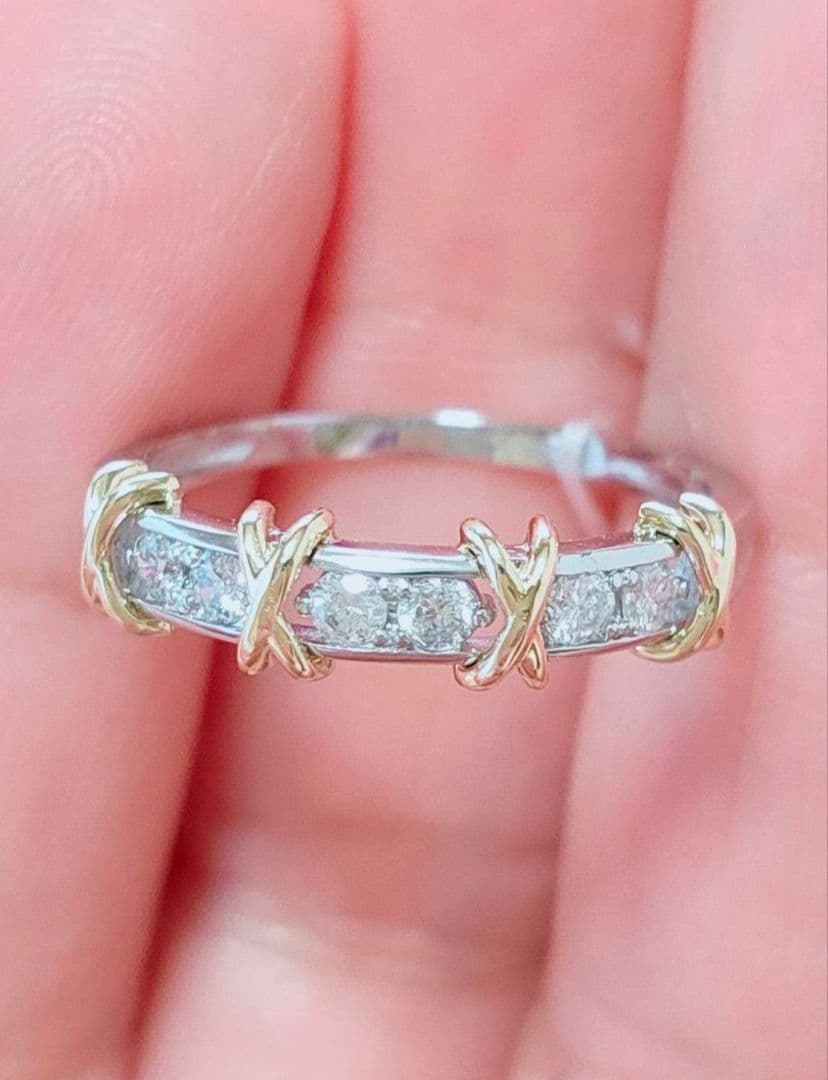 新作 未使用 k18 pt950 天然ダイヤモンド 0.20ct リング