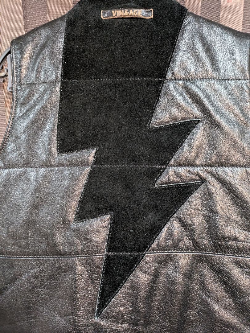 Vin&Age ヴィンアンドエイジ 稲妻デザイン レザーベスト サイズ38(M)