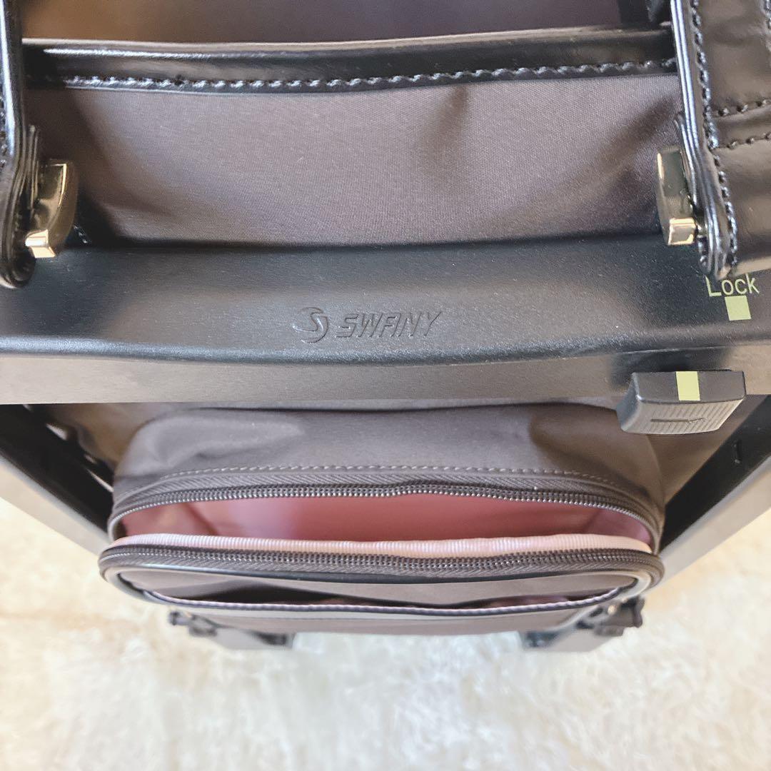 極美品 スワニー キャリーカート リボンテープアクセント トートバッグ ブラウン