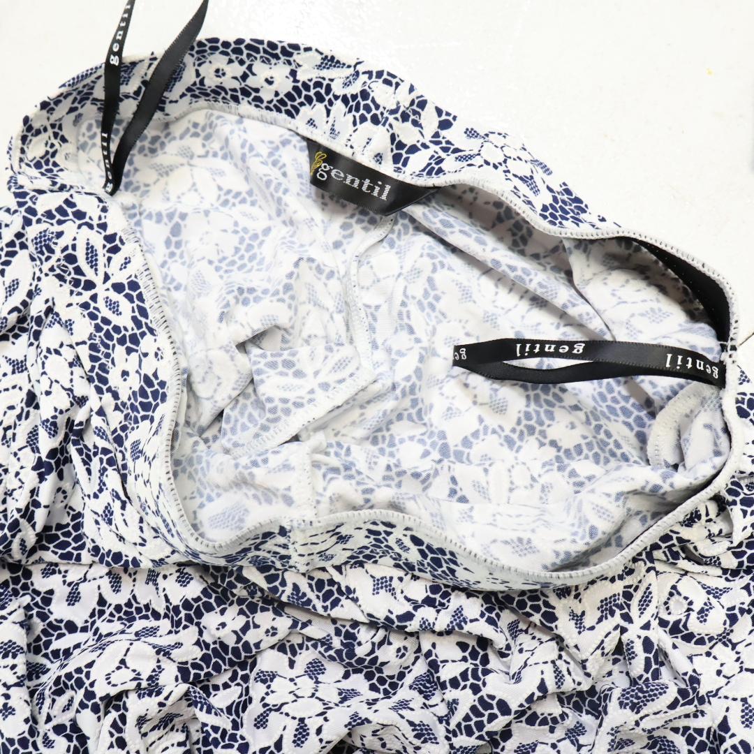 【美品 社交ダンス衣装】ネイビー gentil 上下セット ツーピース 花柄