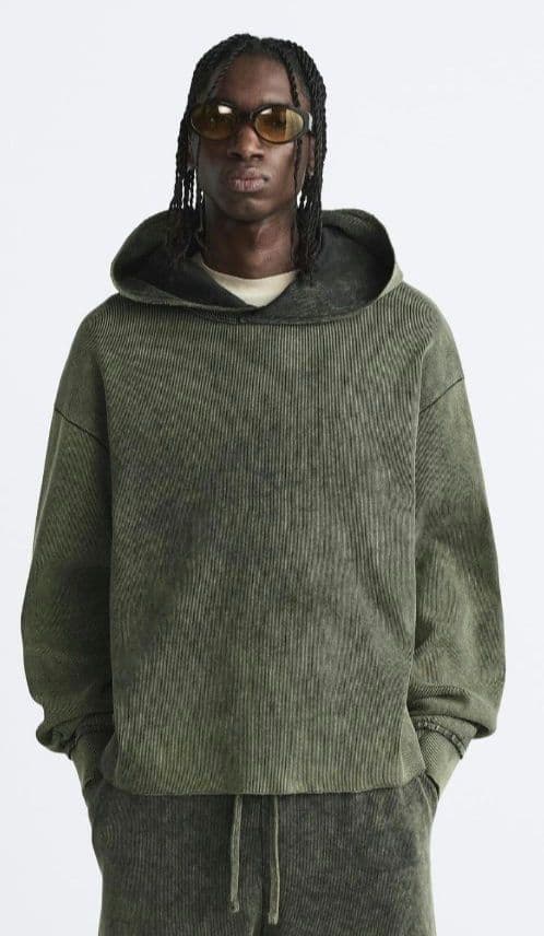 ZARAザラ ヴィンテージ エフェクト リブ クロップド フーディ フード