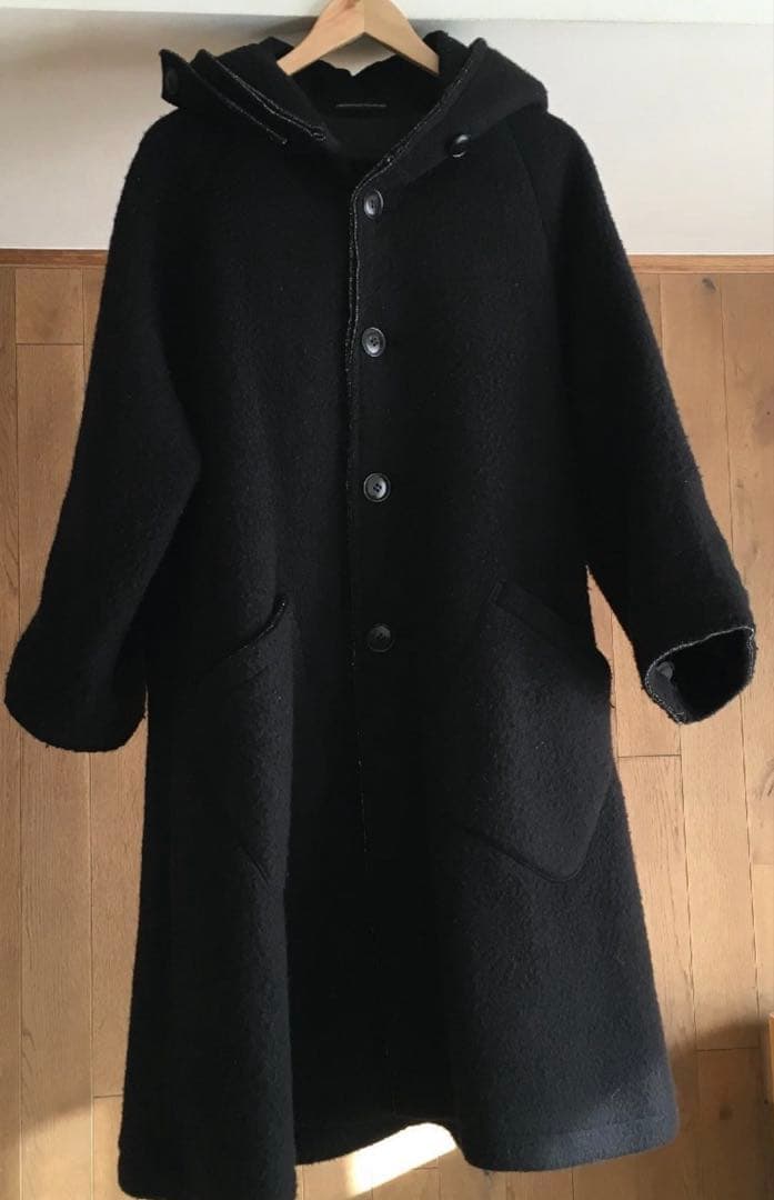 Y's ワイズ ヨウジヤマモトフード付き黒ロングコート - メルカリ