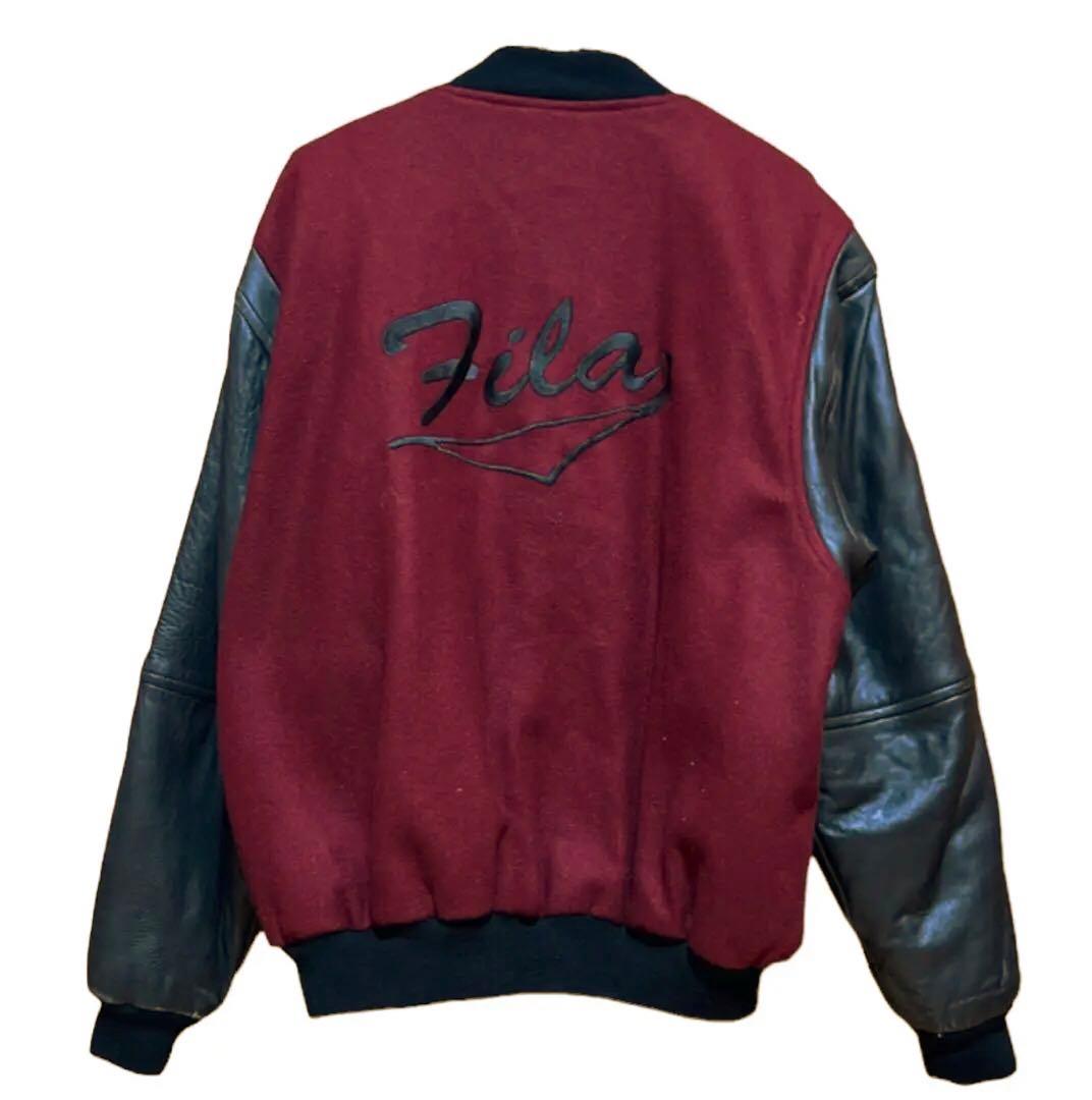 90's ヴィンテージ FILA フィラ ビッグ刺繍 袖革 スタジャン