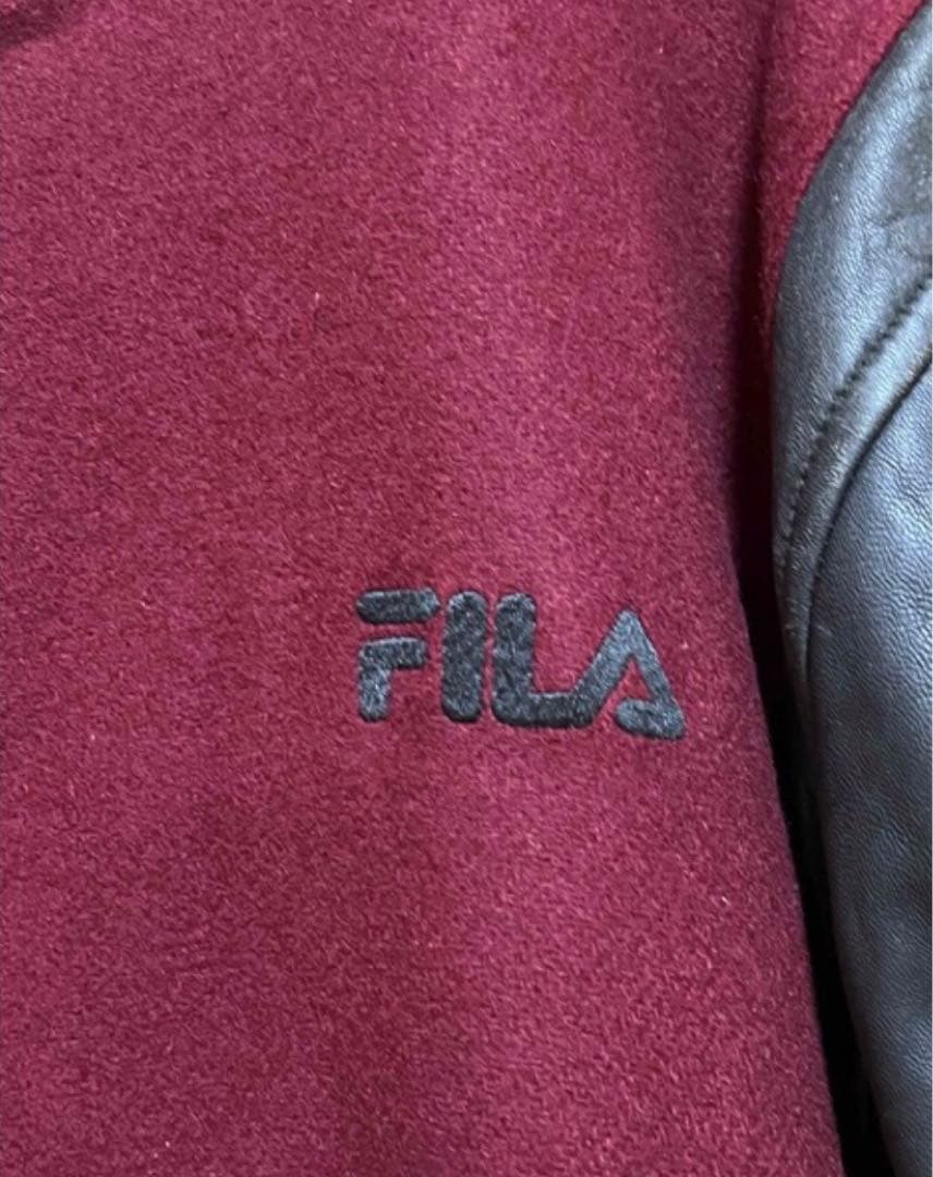 90's ヴィンテージ FILA フィラ ビッグ刺繍 袖革 スタジャン
