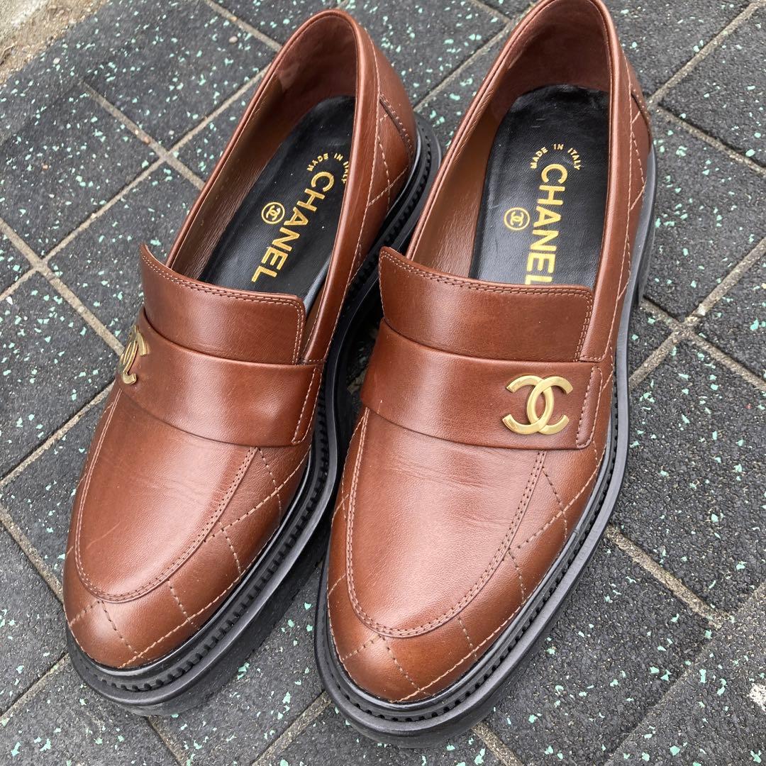 シャネル ローファー 23A 厚底 茶色 ブラウン 37.5 - メルカリ