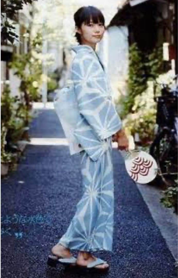 豆千代モダン 浴衣 麻の葉 水色 宮崎あおい セオアルファ Lサイズ