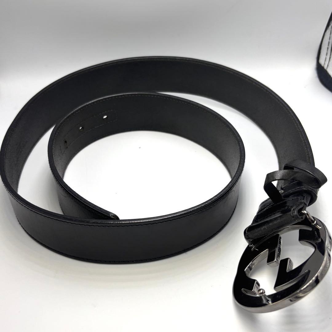 GUCCI インターロッキングG ベルト ブラック シルバー金具 レザー