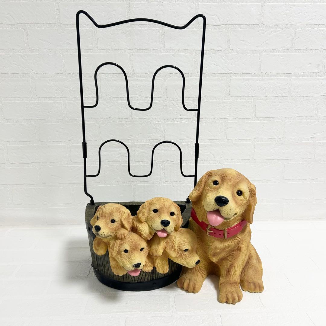 陶器製　ゴールデンレトリバー親子のスリッパラック