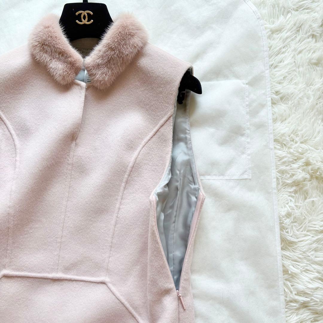 激レア*ルネ ミンクファー襟 ウールワンピース ロング ノースリーブ スキッパー