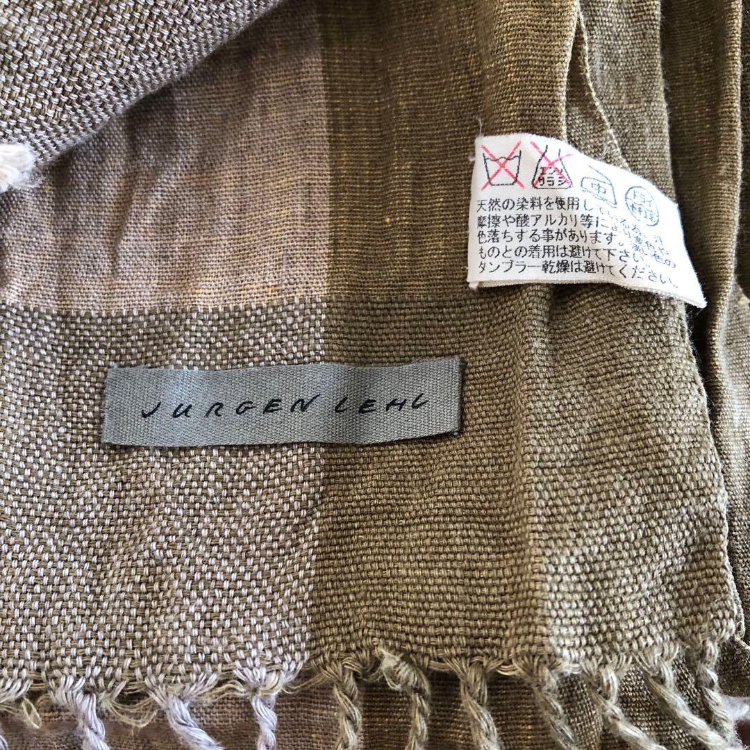 ヨーガンレールオリーブグリーン 茶系リネン ストール 大判 フリンジ付き麻100