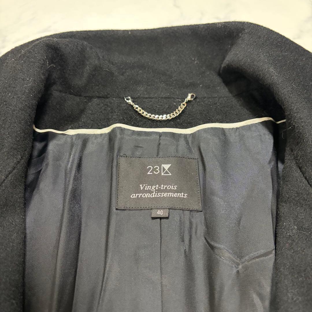 23区 スタンドカラーコート カシミヤ100% 黒 40サイズ Aライン