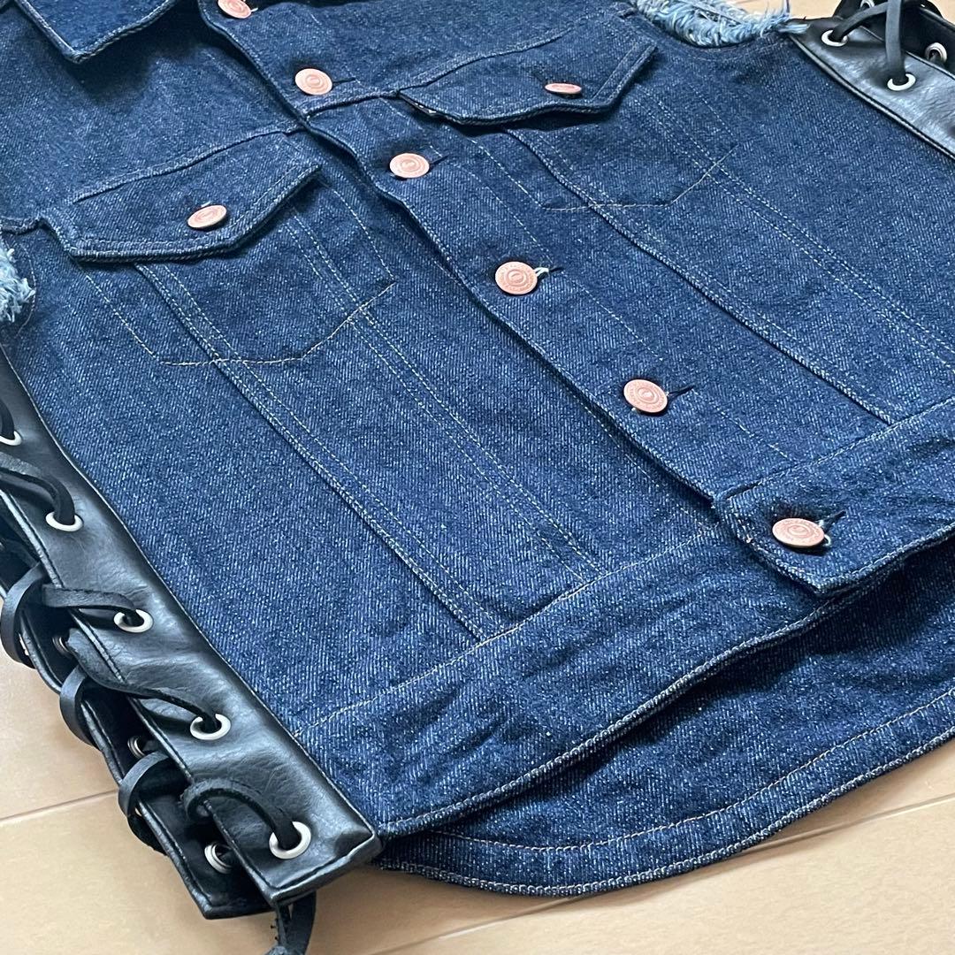 KADOYA バイカーデニムベスト2絶版品フリンジ付き Lサイズ 試着のみ新品