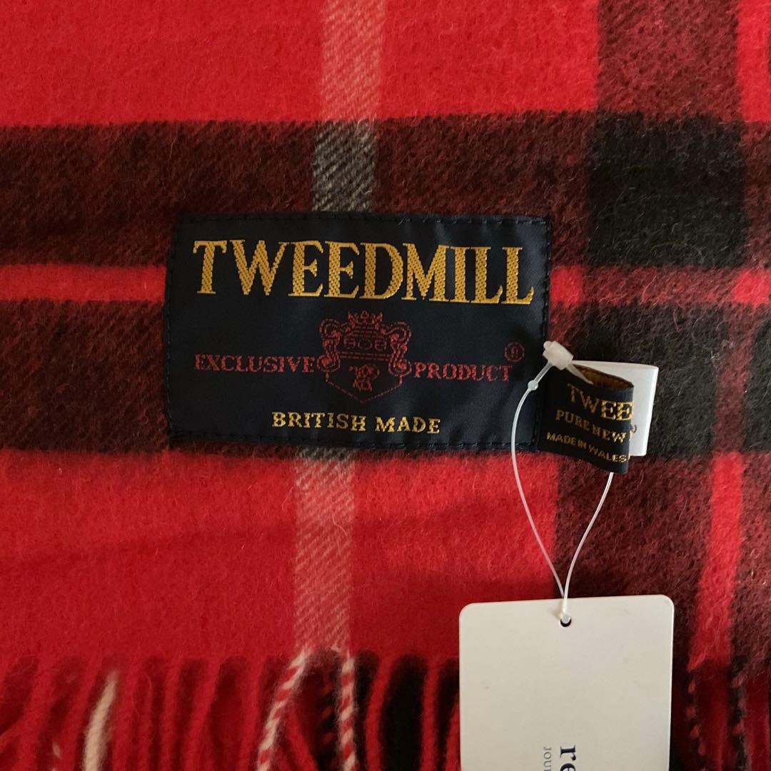 ツイードミルチェックストール　レッド　新品タグ付き