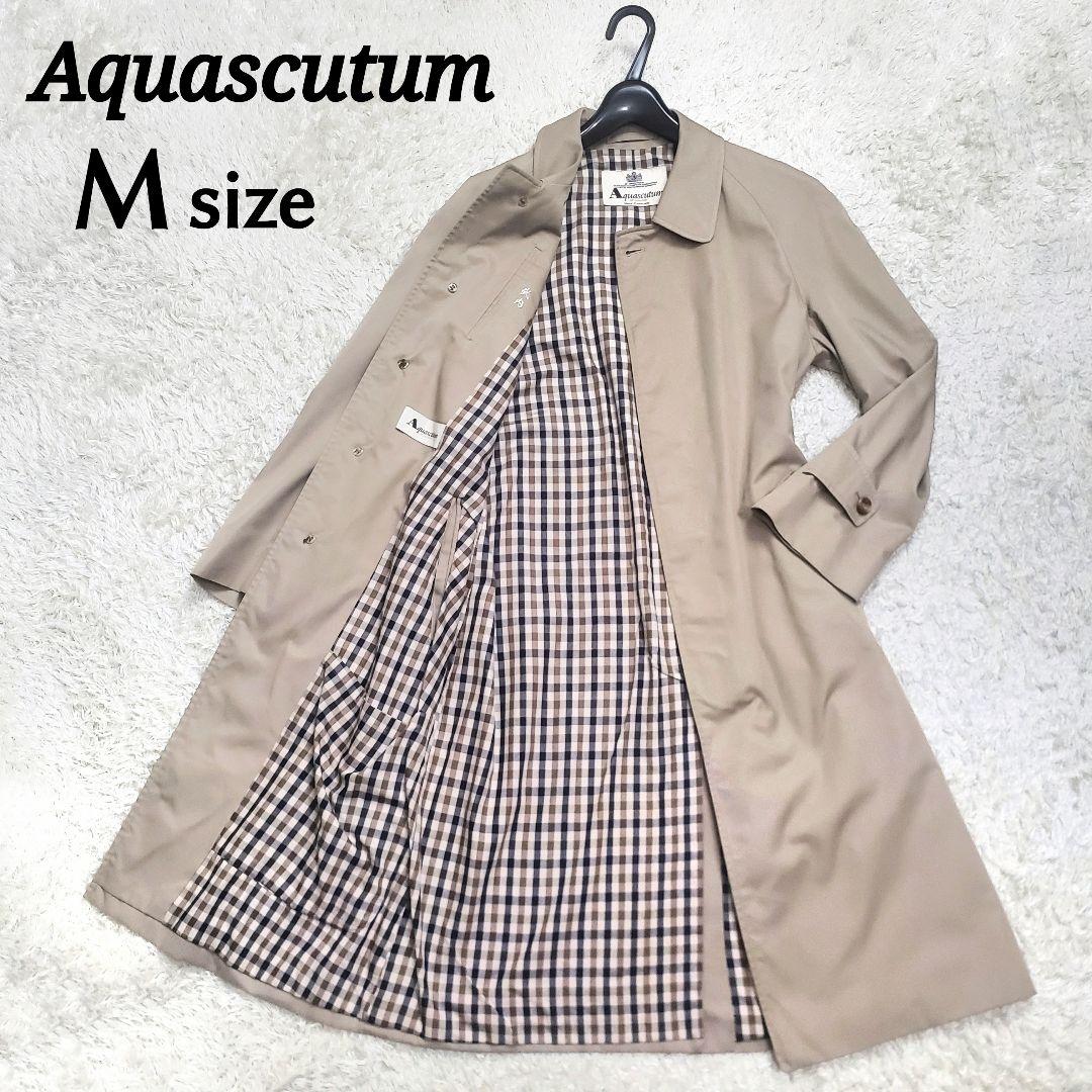 極美品✨アクアスキュータムステンカラーコートロングチェックベージュ