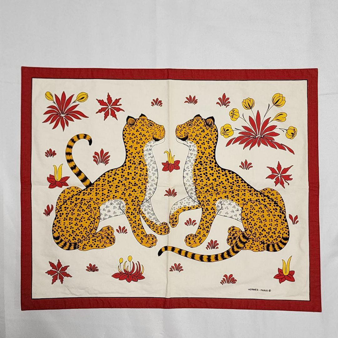 ★HERMES★ プレースマット ランチョンマット ヒョウ レオパード レッド