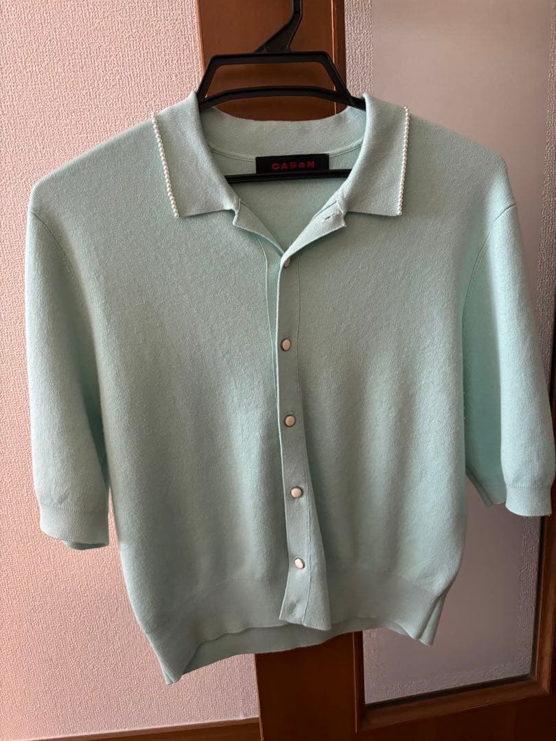 CABaNキャバンコットンカシミヤパールポロカーディガン