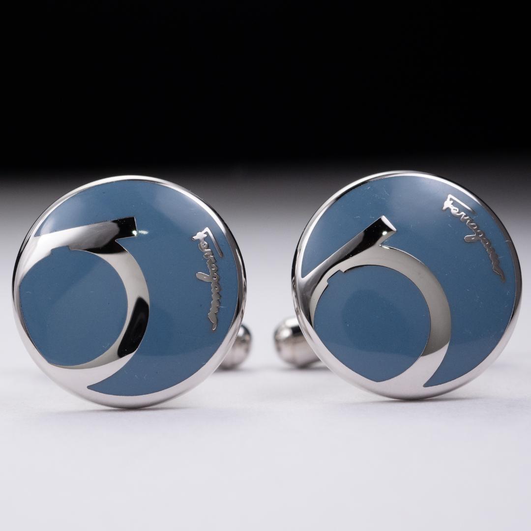 フェラガモ ブルーエナメルガンチーニ カフスボタン FERRAGAMO