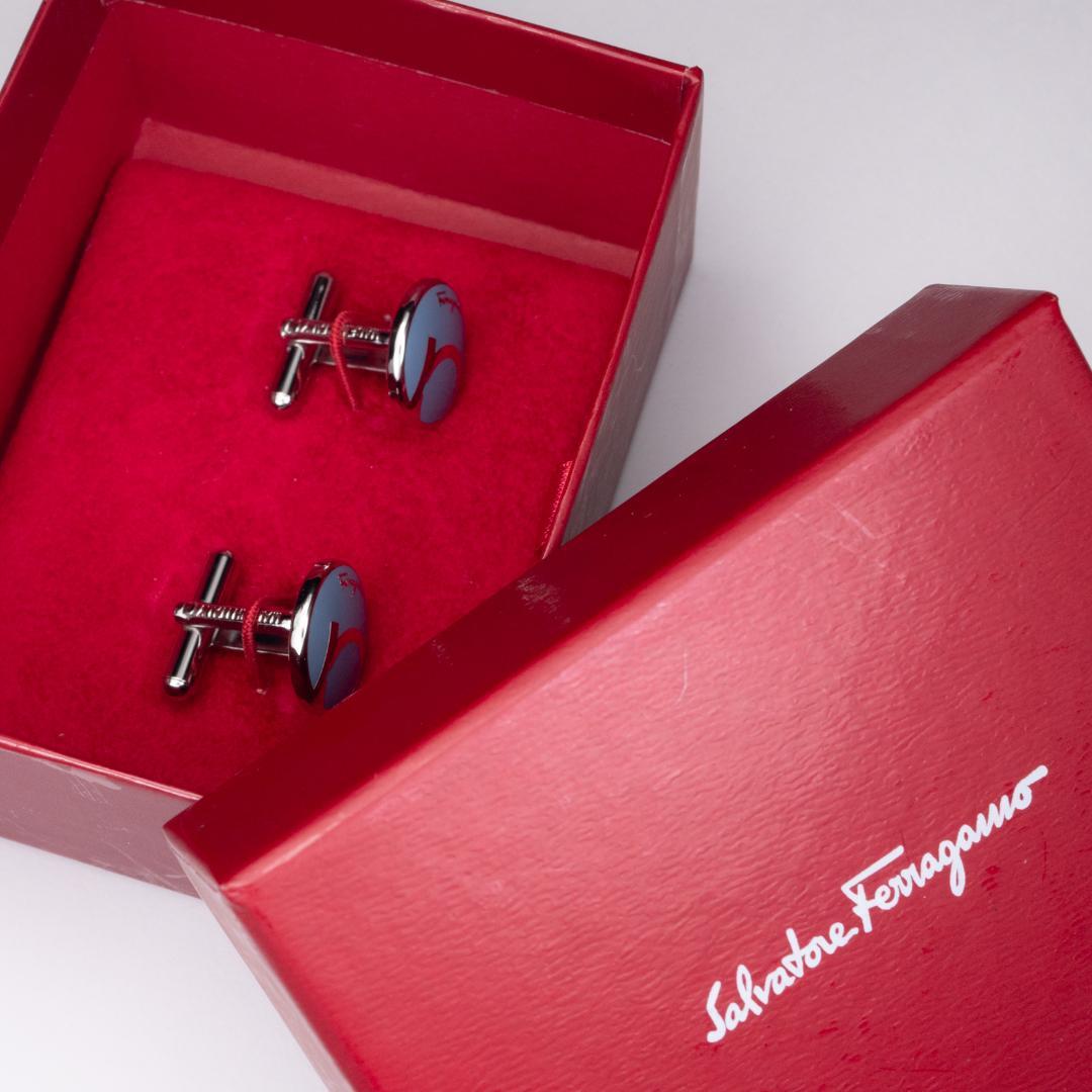 フェラガモ ブルーエナメルガンチーニ カフスボタン FERRAGAMO