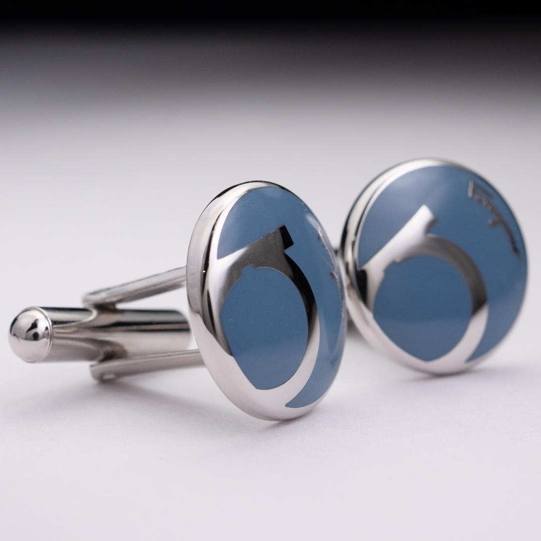 フェラガモ ブルーエナメルガンチーニ カフスボタン FERRAGAMO