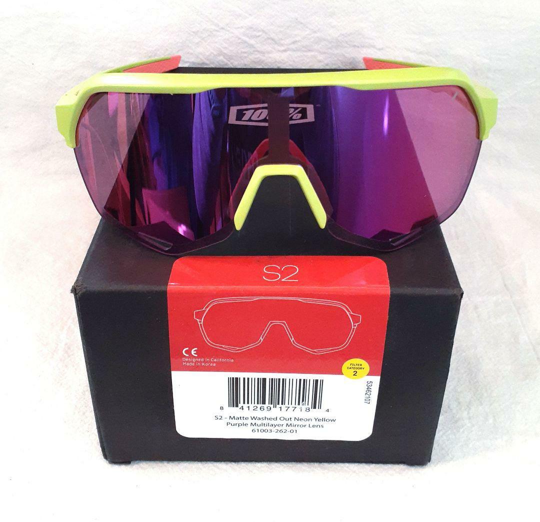 100% S2 ネオンイエロー / パープルレンズ ワンハンドレッド サングラス