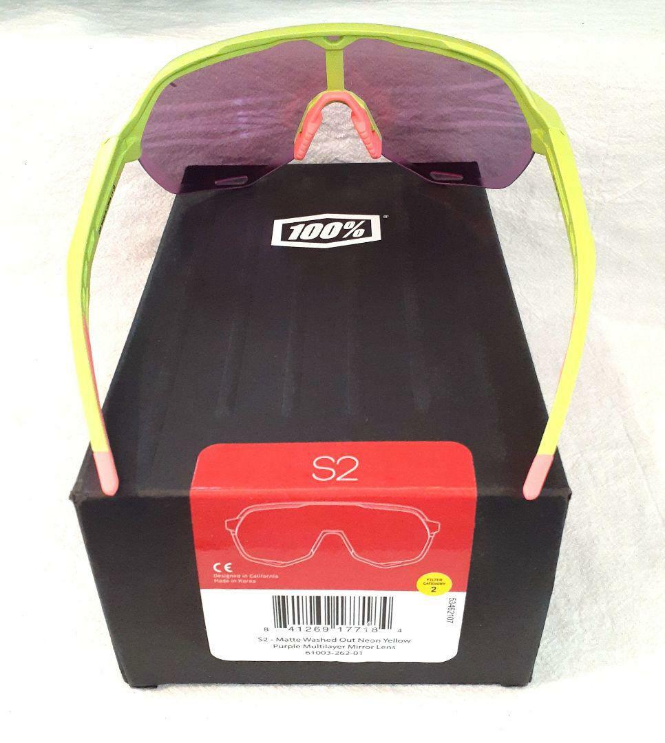 100% S2 ネオンイエロー / パープルレンズ ワンハンドレッド サングラス
